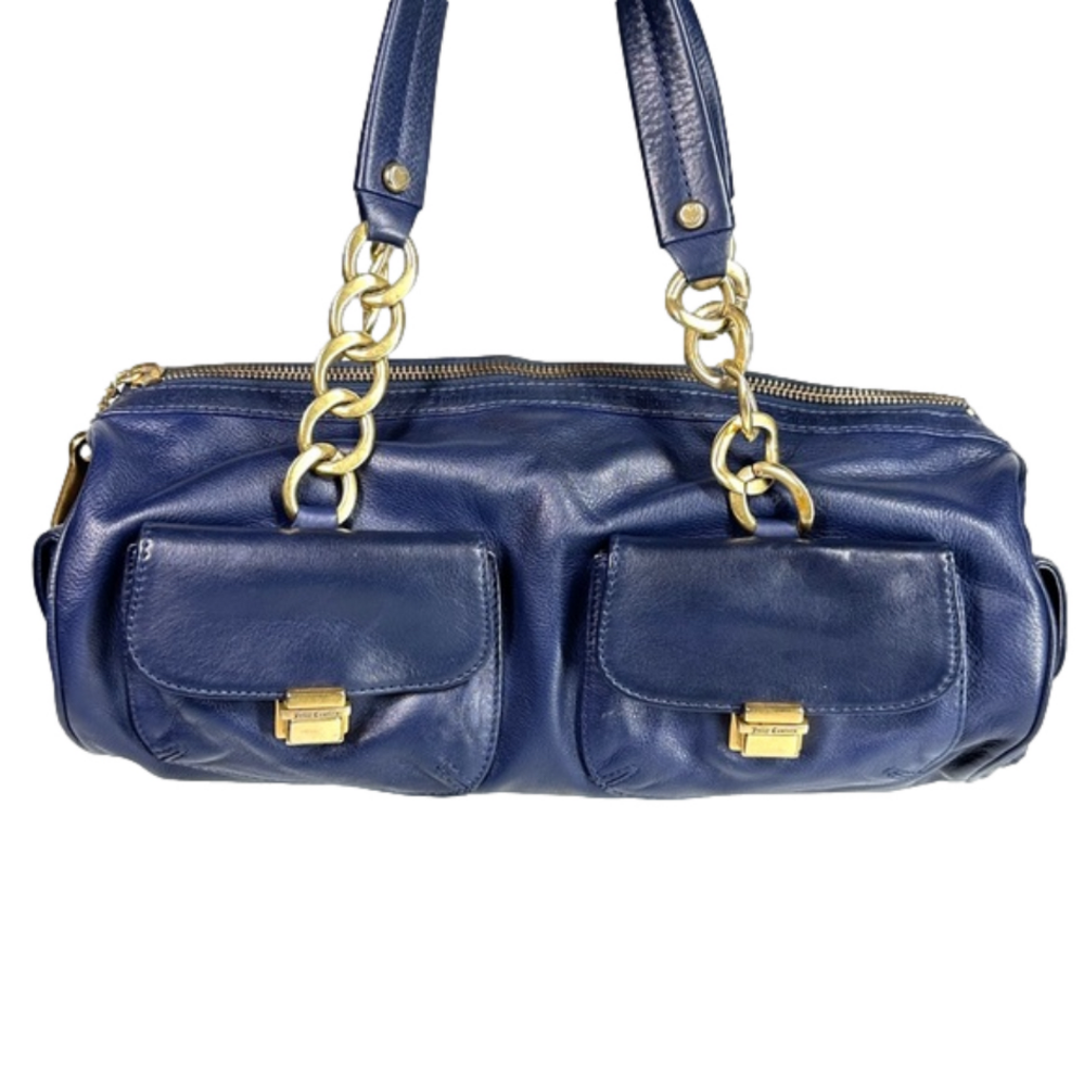 Juicy Couture Y2K Navy Leather Barrel Purse Classic RARE